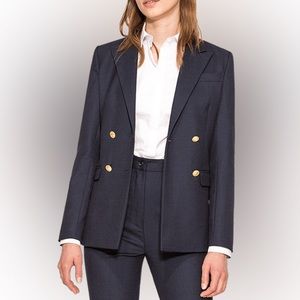 Theory Navy Double Breasted Textured Blazer